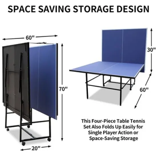 9ft Mid-Size Table Tennis Table Foldable & Portable Ping Pong Table Set for Indoor Games with Net, 2 Table Tennis Paddles and 3 Balls image {4}