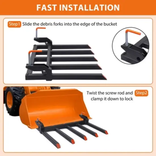 48" Clamp On Debris Forks to Bucket, 5 Fork Tines Clamp-On Pallet Attachments with 2500 Lbs Capacity Fit for Tractor Bucket, Skid Steer Loader image {2}
