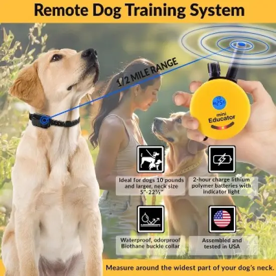 E-Collar ET-300 1/2 Mile Remote Waterproof Trainer Mini Educator Remote Training Collar - 100 Training Levels Plus Vibration and Sound image {2}