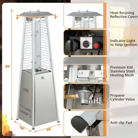 Costway 35'' Portable Tabletop Pyramid Patio Heater Stainless Steel Propane gas 9500 BTU image {4}