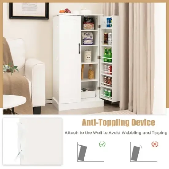 Costway 47.5" kitchen Pantry Cabinet with Doors Adjustable Shelves Anti-toppling Devices image {8}