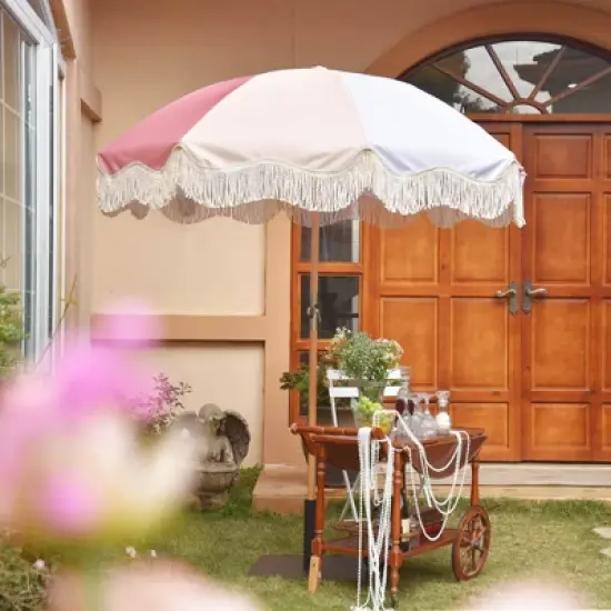 LAGarden 6 Ft Fringe Umbrella Replacement Canopy Top Cover Outdoor Patio Pink image {5}