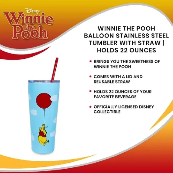 Silver Buffalo Winnie the Pooh Balloon Stainless Steel Tumbler With Straw | Holds 22 Ounces image {6}