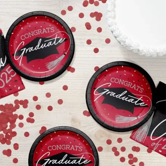 Creative Converting 7" Graduate School Spirit Red Dessert Paper Plates 54ct image {1}