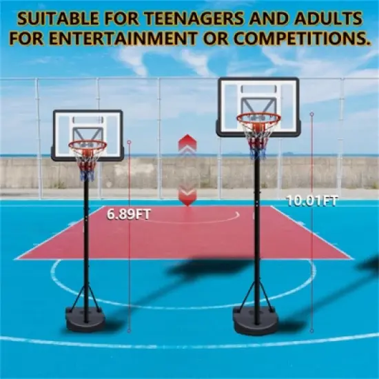 YONWAY Portable Basketball Hoop ,Adjustable Height 6.89 ft to 10.01 ft, 34" Backboard with Rebound System,Water/Sand Base, Wheels for Adults & Kids image {3}
