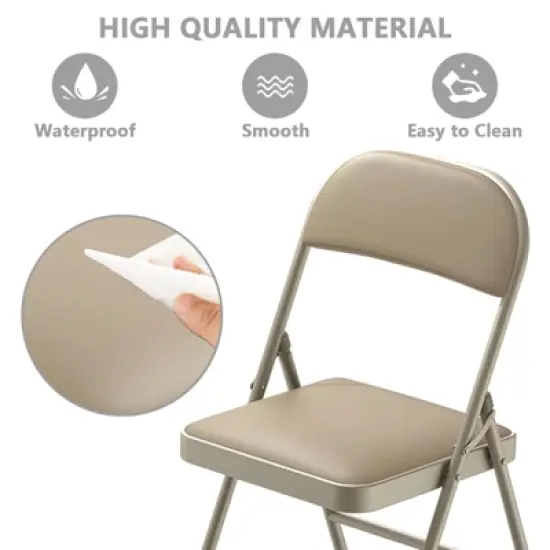 SUGIFT 4-Pack Heavy Duty Metal Folding Chairs with Padded Seat & Back, Portable for Indoor/Outdoor Events, Office, Wedding, Party, Beige, 330 lbs image {2}