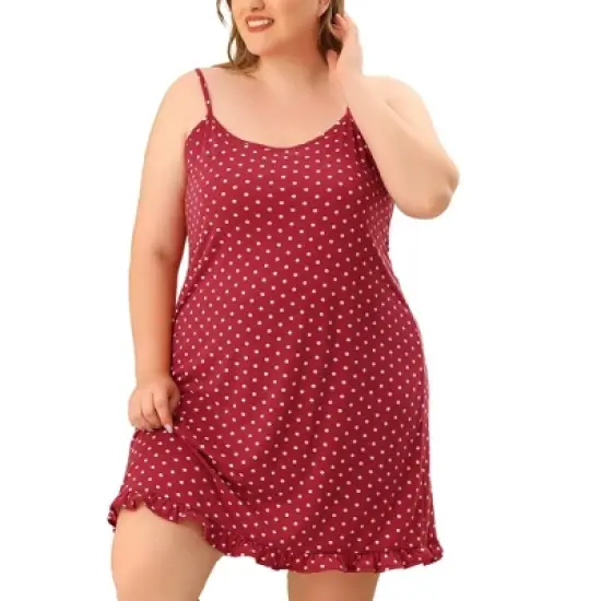 Agnes Orinda Women's Plus Size Comfort Ruffle Hem Polka Dots Sleeveless Nightgown image {7}