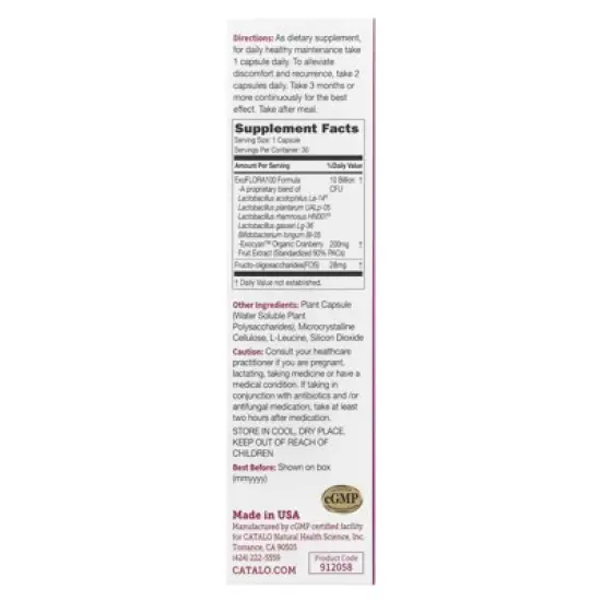 CATALO Women's Vaginal Flora Probiotics, 30 Vegetarian Capsules image {1}