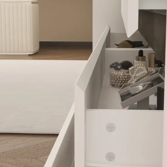 Famapy White Six Drawer Dressers Storage Cabinet Golden Inlaid Contemporary Style image {8}