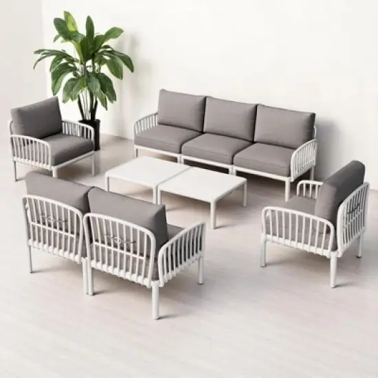 6-Piece Modular Outdoor Sofa Set with Cushions, Coffee Table & Removable Covers, Outdoor L-Shaped Sectional Sofa Set for Patio image {16}