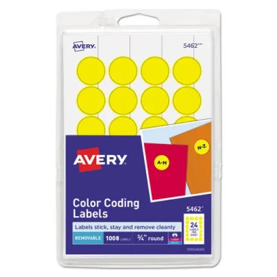 Avery Printable Self-Adhesive Removable Color-Coding Labels, 0.75" dia, Yellow, 24/Sheet, 42 Sheets/Pack, (5462) image {4}