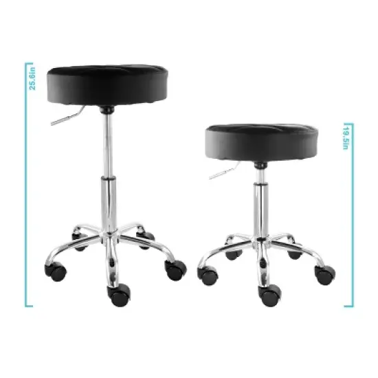 Elama Faux Leather Adjustable Backless Rolling Stool in Black with Chrome Base image {4}