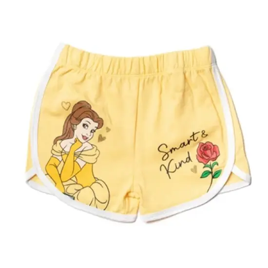Disney Princess Belle Jasmine Moana Rapunzel Tiana Ariel Girls French Terry 3 Pack Shorts Toddler to Big Kid image {1}