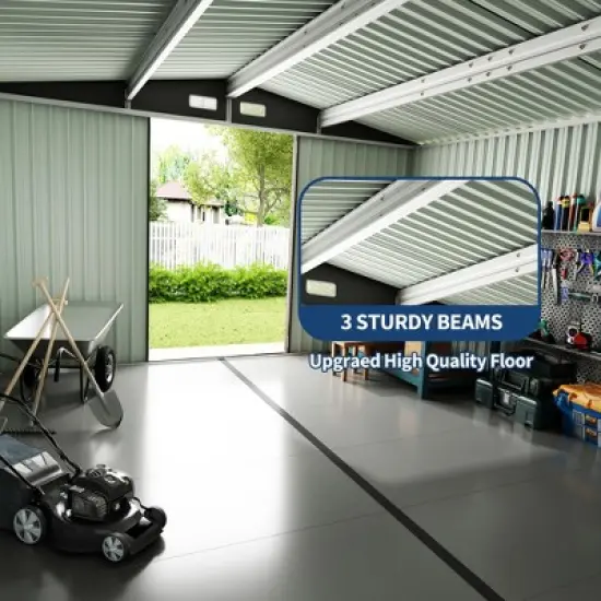 10x14 FT Commercial-Grade Metal Storage Shed - Extra Large Galvanized Steel Shelter with Lockable Doors & Air Vents image {5}