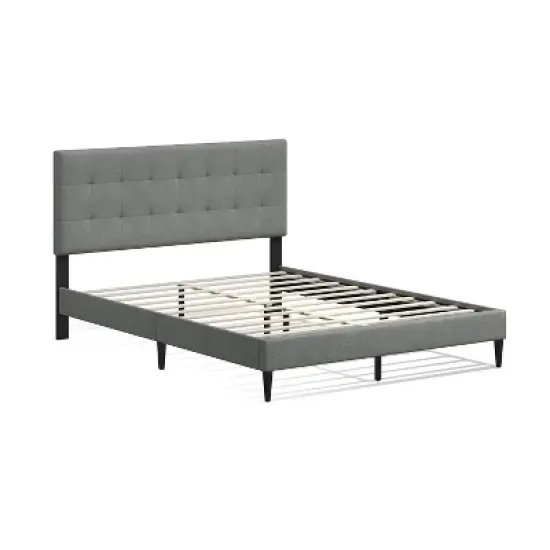 Glenwillow Home Kaya Upholstered Platform Bed, Buttonless Tufting, Mattress Foundation, Wood Slat Support, No Box Spring Needed, Stone, Queen image {1}