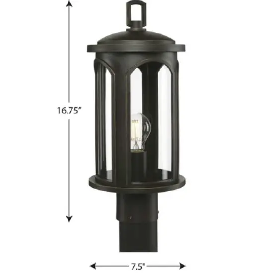 Progress Lighting Gables 1-Light Outdoor Post Lantern, Antique Bronze, Clear Glass Shade image {1}
