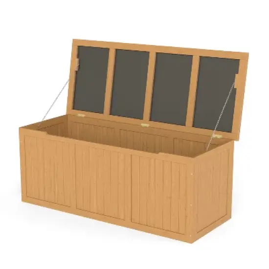 Gulches 112 Gallon Outdoor Wooden Deck Box, Solid Wood Storage with Seat & Table Top for Patio Cushions Pool Toys Garden Tools image {7}