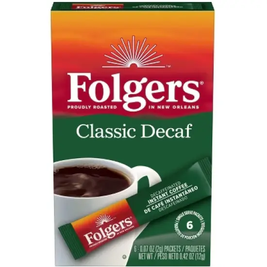 Folgers Classic Decaf Instant Coffee Crystals Packets, 6 Count (Pack of 2) image {3}