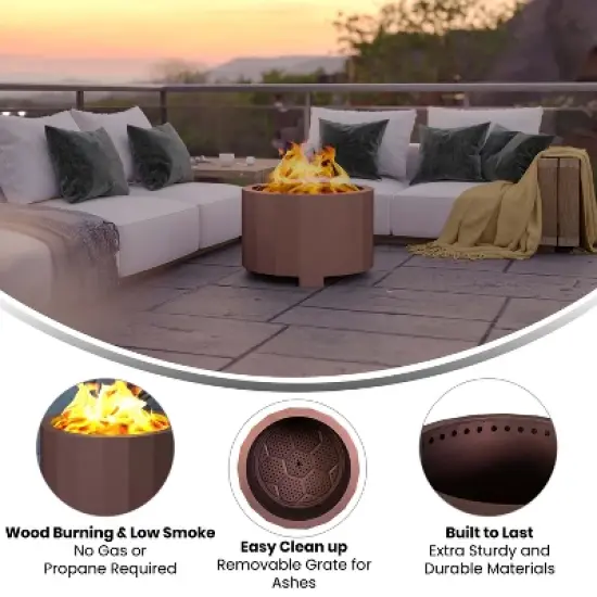 Merrick Lane Portable Steel Smokeless Wood Burning Outdoor Firepit with Waterproof Cover image {8}