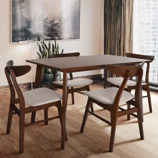Zenvida Mid Century 5 Piece Dining Set Wood Table Fabric Chairs Seats Four image {8}