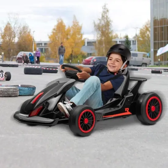 24V Kids Go Kart, Powerful Drift Kart with Dual 150W Motors, High Speed Electric Outdoor Ride On Toy, Battery Powered Ride On Racing Car with Music image {8}