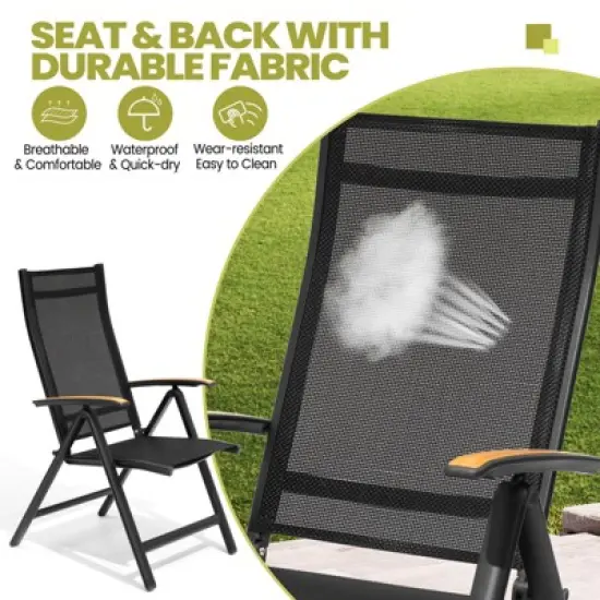 Crestlive Products 7pc Outdoor Dining set Patio Rectangle Table with Folding Chairs Aluminum Frame with Wood-Like Tabletop and Umbrella Hole image {6}