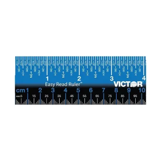 Victor Easy Read Stainless Steel Ruler Standard/Metric 18" Blue EZ18SBL image {1}