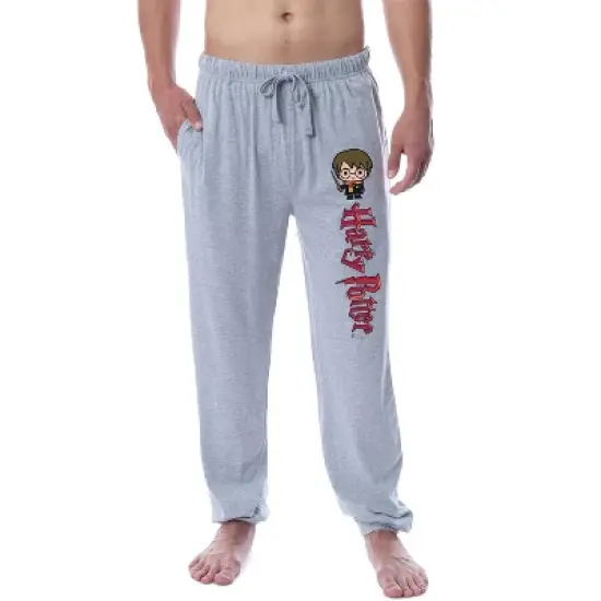 Harry Potter Mens' Chibi Character Wizarding World Sleep Jogger Pajama Pants Grey image {3}