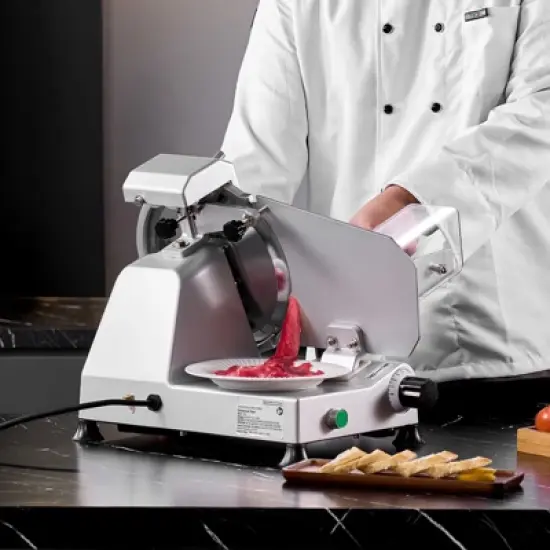 VEVOR Commercial Meat Slicer, 10 inch Electric Deli Food Slicer, 180W Meat Cutter with a Premium 65Mn Blade, 0-0.4 inch Adjustable Thickness, Silver image {1}