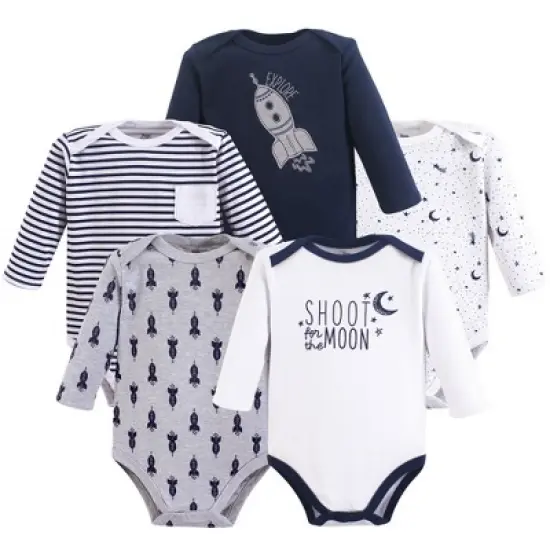 Yoga Sprout Baby Boy Cotton Long-Sleeve Bodysuits 5pk, Moon image {1}