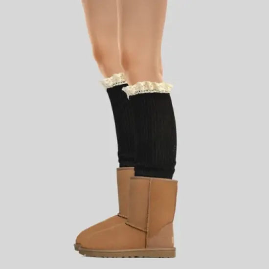 Wrapables Knitted Leg Warmers Boot Socks with Lace Trim image {2}