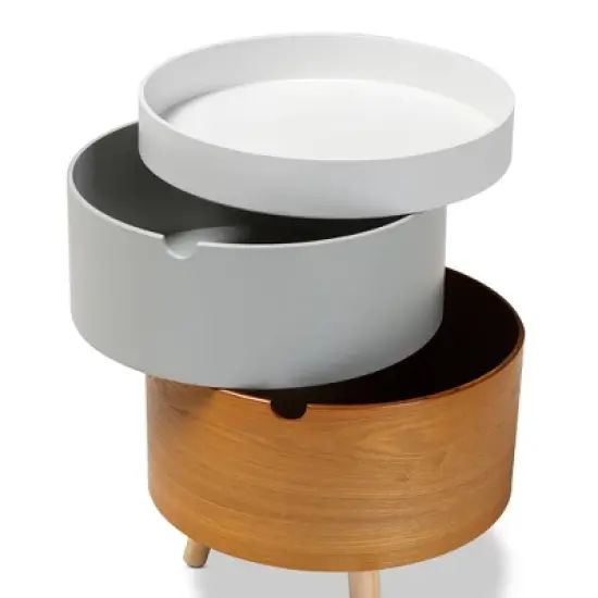 3 Tier Elison Wood Nightstand White - Baxton Studio: Mid-Century Modern Bedside Table with Storage & Removable Tray image {4}