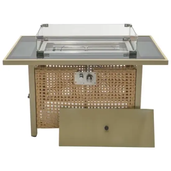 43" Rectangular Outdoor Propane Fire Pit Table, 60,000 BTU, Open-Weave Resin Wicker with Glass Guard for Patio and Backyard image {8}