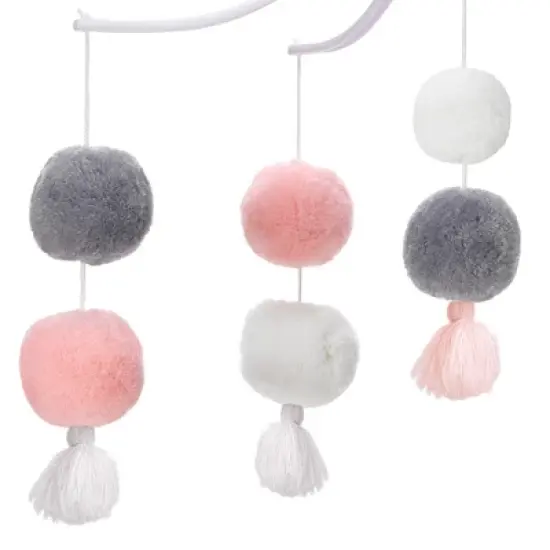 Bedtime Originals Blossom Pink/Gray Pom Pom Musical Baby Crib Mobile Soother Toy image {3}