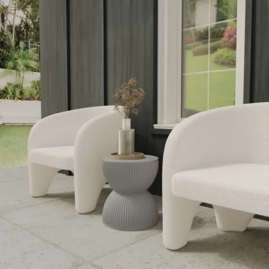 LeisureMod 15&rdquo; Wide Side Table End Table in Fiberstone with Hourglass Design No Assembly for Indoor and Outdoor Use Spire Collection image {1}