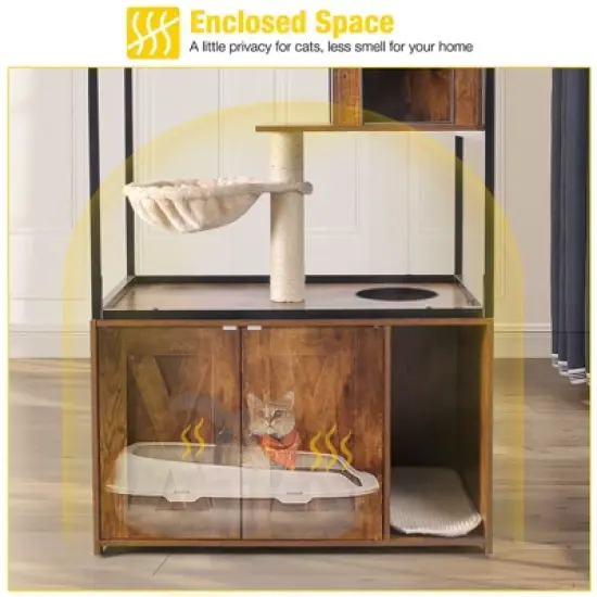 Aivituvin Wooden 3-Story Cat Condo with Litter Box Enclosure| Strong Iron Frame-AIR102 /102-I image {4}