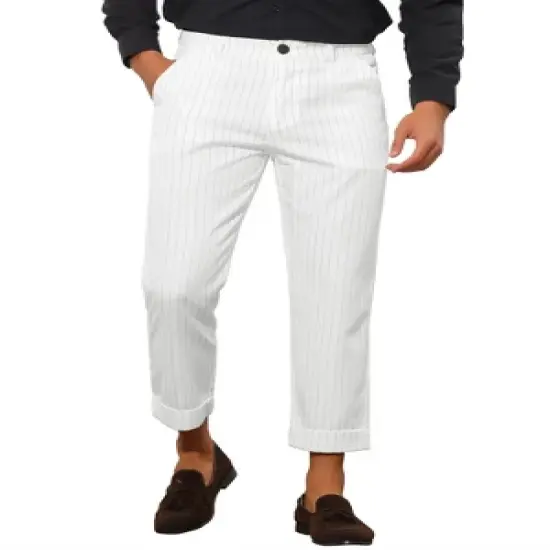 Lars Amadeus Men's Stripe Dress Pants Straight Fit Vertical Stripe Formal Pants Business Trousers image {9}