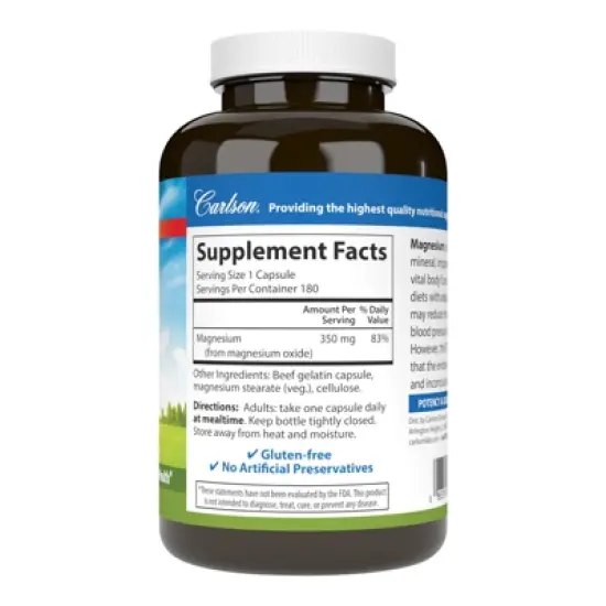 Carlson - Magnesium, 350 mg, Cardiovascular Support, Muscle Function image {2}