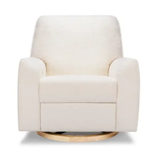 Nursery Works Sunday Power Recliner and Swivel Glider - Chantilly Sherpa/Light Wood Base image {2}