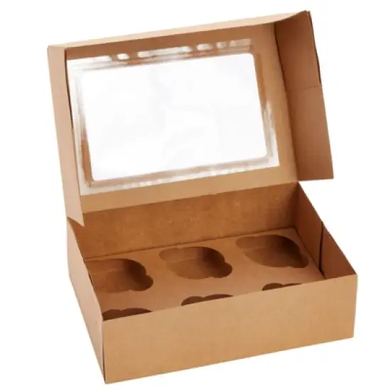 Juvale 24 Pack 6 Count Cupcake Boxes with Windows, To Go Containers for Bakery, Desserts, Muffins (Kraft Paper, 3.7x4.2x3.7 in) image {5}