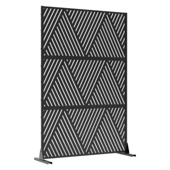 PexFix 72" H x 47" W Metal Privacy Screen Outdoor Freestanding Decorative Privacy Screen for Patio Deck Balcony Garden with Stable Base Black V Shape image {4}