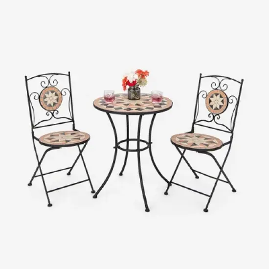 3pcs Patio Bistro Set Outdoor Patio Conversation Furniture Folding Dining Garden image {1}