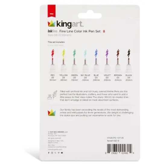 KINGART PRO Inkline Fine Line Pens, 8 Colors, Size 8 image {5}