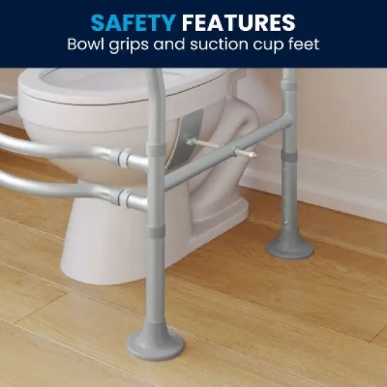 Flash Furniture HERCULES Adjustable Toilet Safety Rail with Silver Steel Frame, Gray Padded Handles and Suction Cup Feet for Stability image {12}