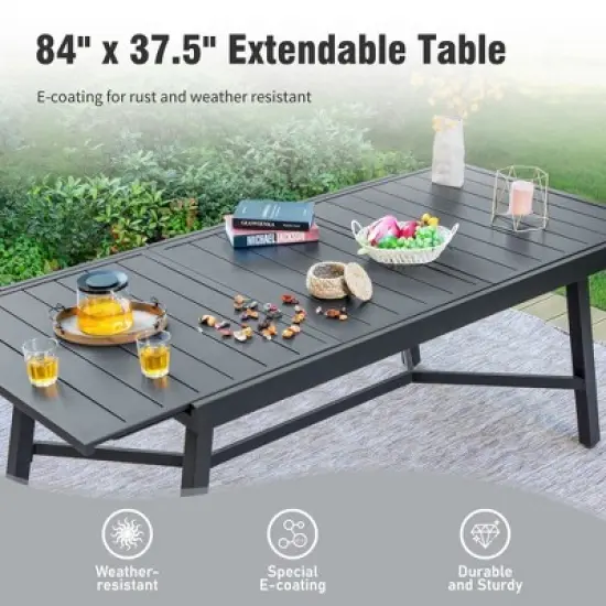 Captiva Designs 7pc Outdoor Expandable Rectangle Dining Table & Stackable Metal Chairs image {1}