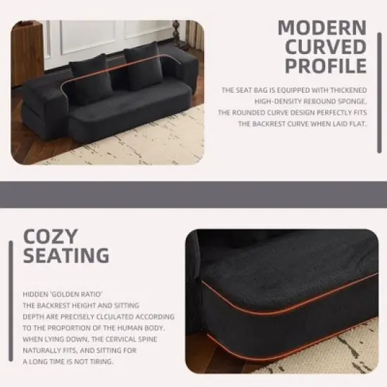 Ebern Designs Transformable Sectional Sofa with 3 Ottoman Stools - Supportive Polyester Fold-Out Bed, Compact Polyester Lounger for Small Spaces Home image {3}