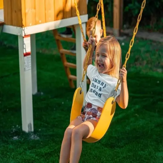 Avenlur Outdoor Swing Set: Clubhouse, slide, rock climbing wall, 2 swings, and more! Perfect for toddlers and kids ages 3-11 image {4}