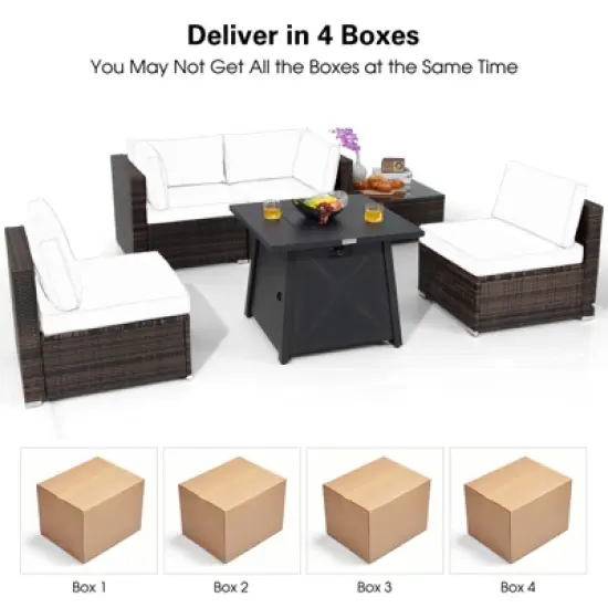 Tangkula 6-Piece Patio Furniture Set w/ 30" Propane Fire Pit Table Outdoor PE Wicker Conversation Set w/ Cushions &Tempered Glass Coffee Table image {9}