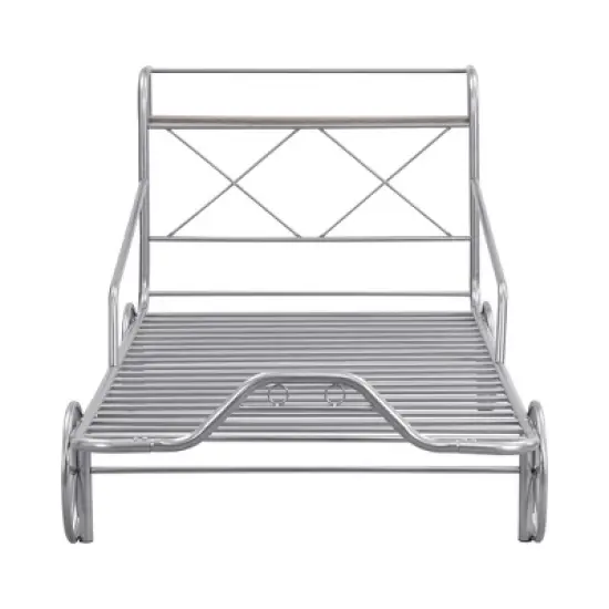 Twin Size Metal Car Bed with Four Wheels, Guardrails and X-Shaped Frame Shelf - ModernLuxe image {5}