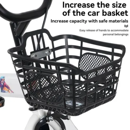 NAYSAYE Bicycle 18 Inch Kids Bike with Training Wheels Adjustable Saddle for Neighborhood Rides, White, 46.4"*20.3"*30.8" image {3}